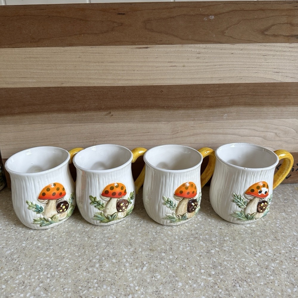 Sears Roebuck & Co Merry Mushroom Coffee/Tea Cups 1978 Japan Lot of 4